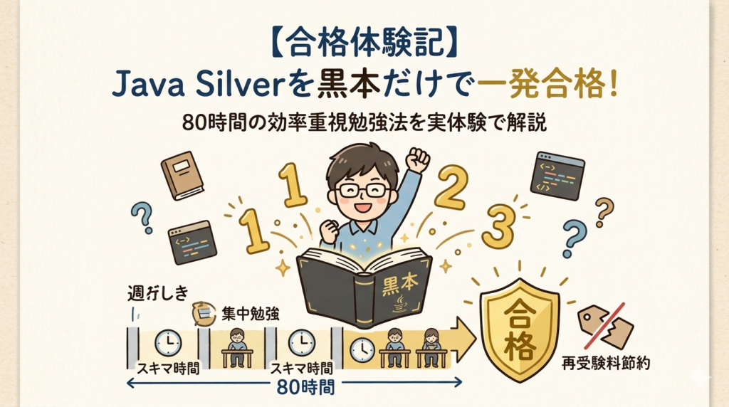 Java Silverを黒本のみ80時間で一発合格した勉強法の図解