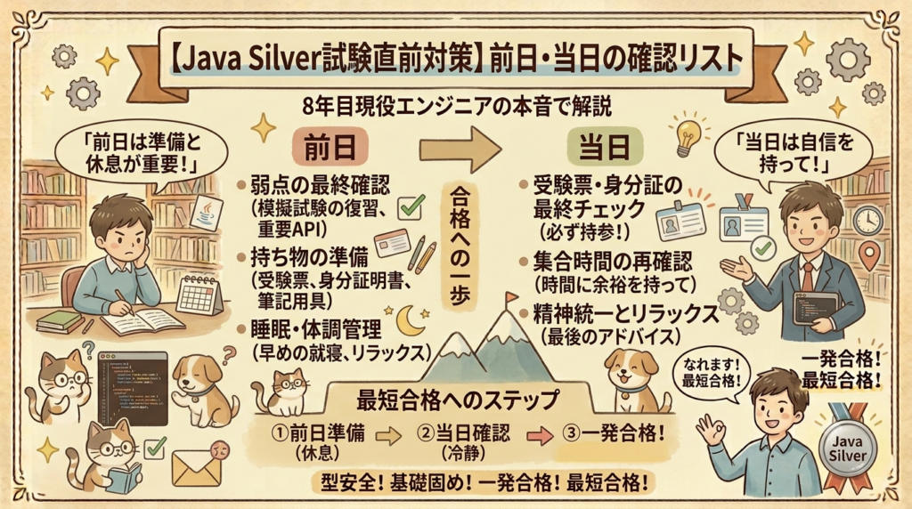 Java Silver試験直前対策の図解入りアイキャッチ画像。
